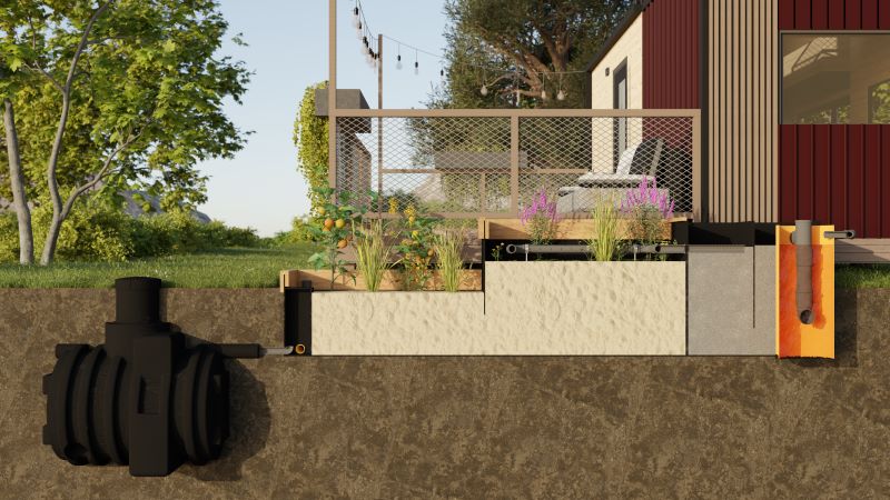 Ablauf der Grauwasser-Kläranlage Querschnitt des Bodens zeigt den Ablauf der Grauwasser-Kläranlage